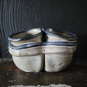 Vintage Stoneware Double Vessel Container, Stoneware Double Vase, Pencil Holder